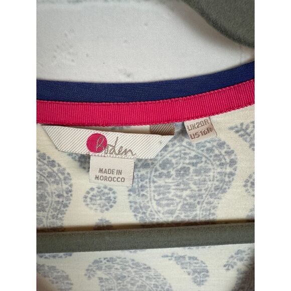 BODEN blue white cotton stretch short sleeve paisley faux wrap dress size 20R - Picture 2 of 7